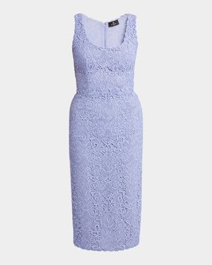 Lace Square-Neck Sheath Midi Dress