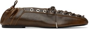 GANNI Khaki Oleatex Lace-Up Ballerina Flats