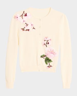 Cherry Blossom Embroidered Crewneck Cardigan