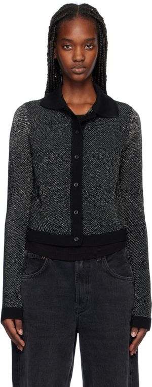 Re/Done Black & Silver Lurex Polo Cardigan