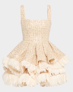 Catalina Beaded Fit-&-Flare Ruffle Mini Dress