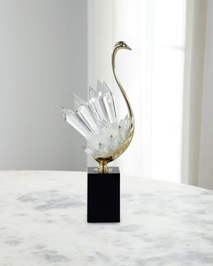 Crystalline Bird Sculpture on Black Base, Small