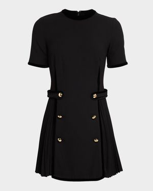 Doria Short-Sleeve Velvet-Trim Mini Dress