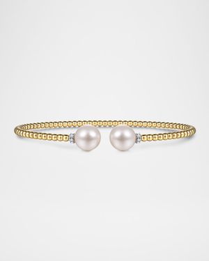 14K Yellow Gold Bujukan Diamond and Pearl Split Bangle