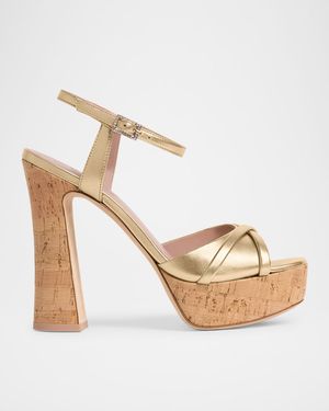 Metallic Leather Crisscross Cork Platform Sandals