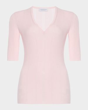 Amari V-Neck Pointelle Rib Short-Sleeve Top