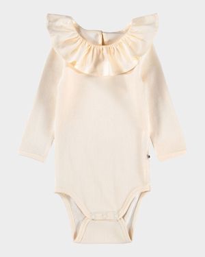 Girl's Faye Ruffle-Collar Bodysuit, Size 3M-18M