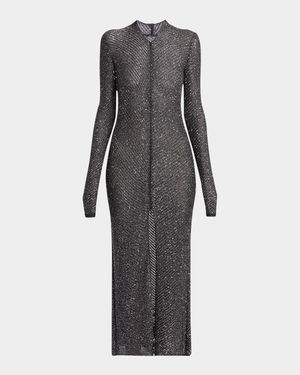 Front-Slit Sequin Metallic Knit Sweater