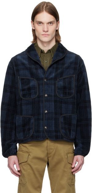 RRL Navy Plaid-Print Corduroy Jacket
