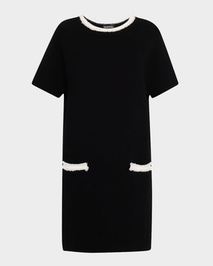 Fringe-Trim Ottoman Shift Dress