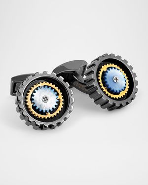 Men's Gold-Tone and Mother-Of-Pearl Rotating Gear Cufflinks