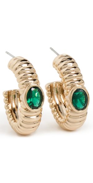 Ettika Ribbed Emerald Large Hoops Green One Size