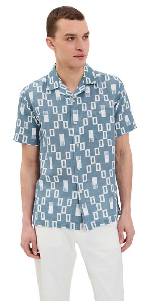 Far Afield Selleck Ceatano Print Camp Shirt Blue M