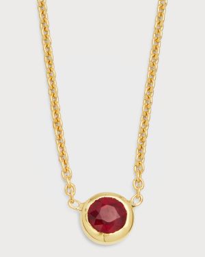 18K Yellow Gold Ruby Big Single Station Necklace