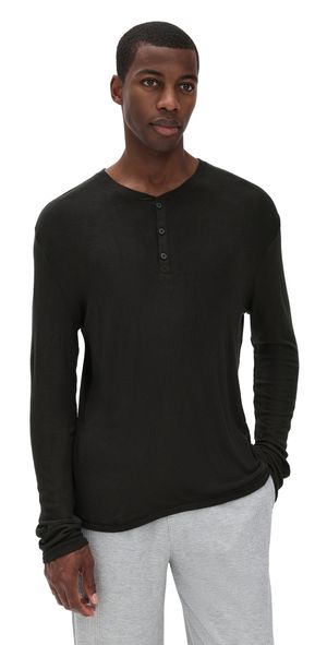 Tommy John Tri-Blend Lounge Long Sleeve Henley Black S