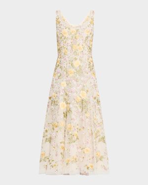 Embroidered Florine Scoop-Neck Ballerina Dress