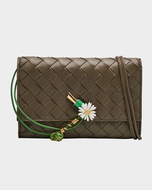 Andiamo Leather Pouch Bag with Enamel Daisy Flower