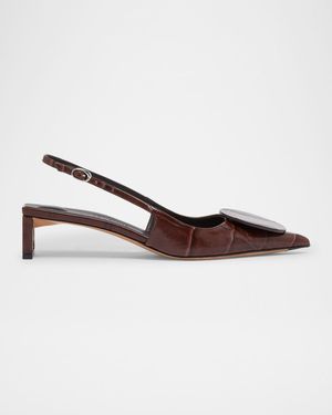 Croc-Embossed Leather Slingback Pumps