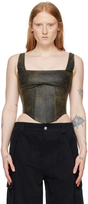 MISBHV Débardeur Lara brun en cuir synthétique exclusif à SSENSE
