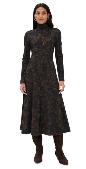 Tanya Taylor Thea Dress Black/Forest Green Multi XXS
