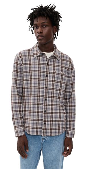 Vince Plaid Knit Shirt H Fog Combo XL