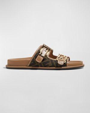 FF Jacquard Dual Buckle Slide Sandals
