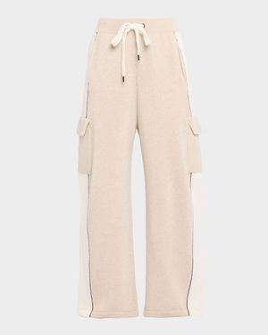 Cashmere Rib Wide-Leg Cargo Sport Pants