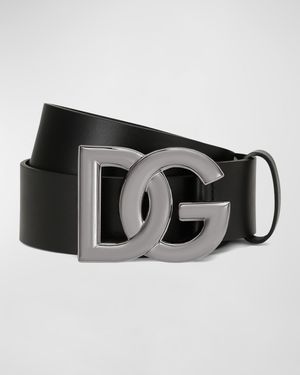 Men's DG-Logo Leather Buckle Belt