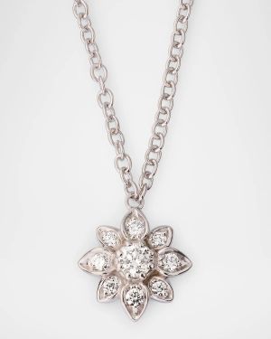 18K White Gold Diamond Flower Pendant Necklace