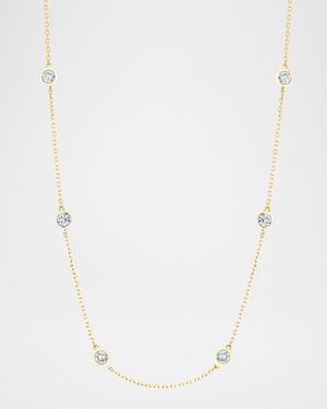 18K Gold Handmade Bezel Diamond Station Chain Necklace, 16"L, 0.80tcw