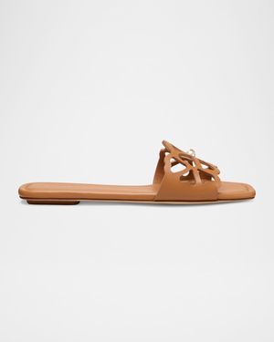 Jasmine Leather Cutout Flat Slide Sandals