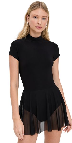 Norma Kamali Mock Neck Cap Sleeve Flared Dress Black M