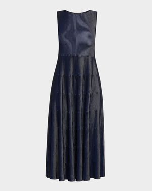 Sleeveless Tiered Striped Knit Midi Dress