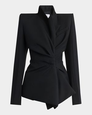 Gathered Side Fitted Wool Blazer
