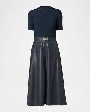 Angela Knit & Faux Leather Midi Dress