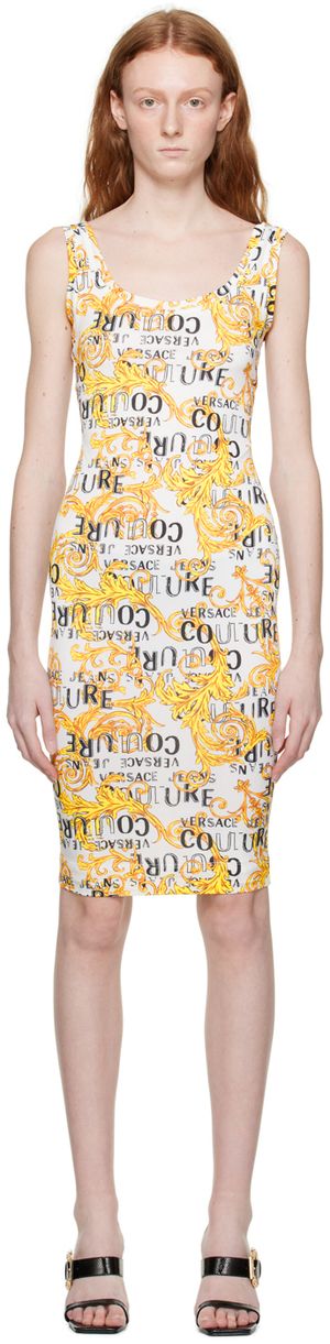 Versace Jeans Couture White Graphic Midi Dress