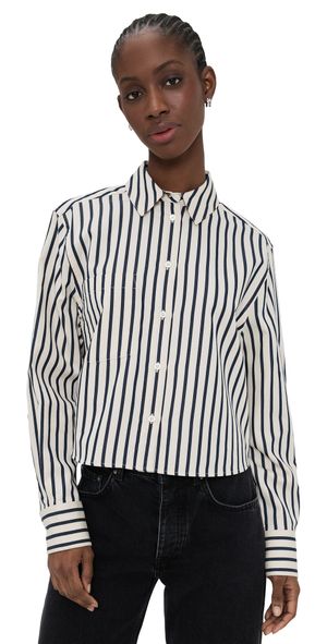 ANINE BING Essie Cropped Shirt Maritime Stripe M