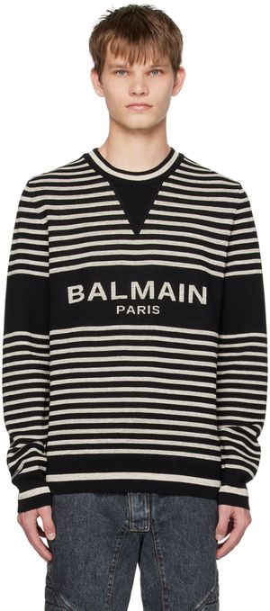 Balmain Pull noir et beige à rayures