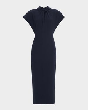 Stella Short-Sleeve Solid Crepe Midi Dress