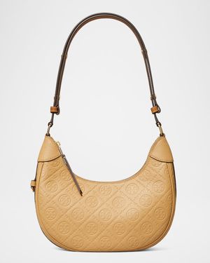T Monogram Soft Pebbled Crescent Bag