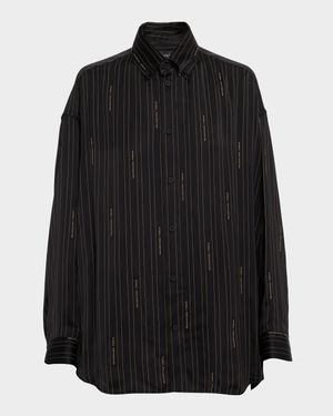Logo Striped Silk Cocoon Shirt