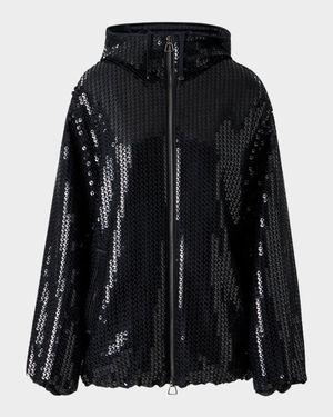 Davis Sequined Chiffon Zip Parka Jacket