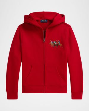 Boy's Triple-Pony Fleece Full-Zip Hoodie, Size S-XL