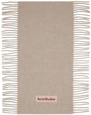 Acne Studios Écharpe beige en laine à franges