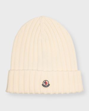 Ribbed Wool Beanie with Logo Patch