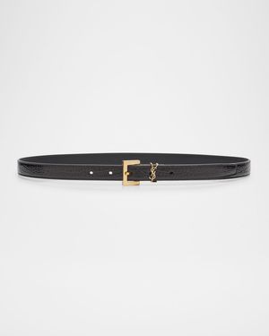 Cassandre YSL Croc-Embossed Leather Belt
