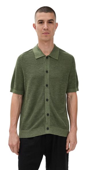 Theory Relaxed Short Sleeve Button Down in Pacific Linen Orchard L