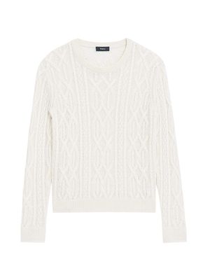 Women's Linen-Blend Cable-Knit Sweater - Bone - Size Large