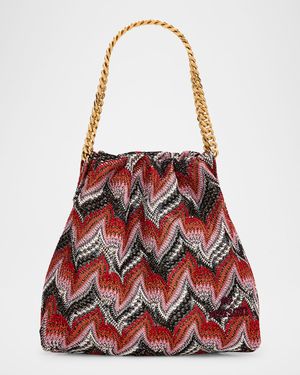 Drawstring Zigzag Knit Pouch Bag
