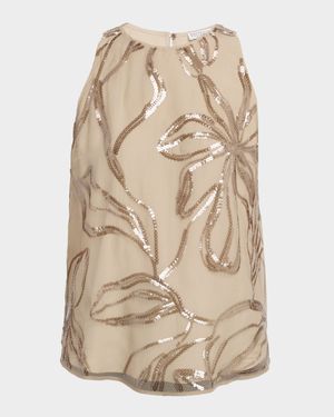 Sequined Floral Crispy Silk Chiffon Blouse